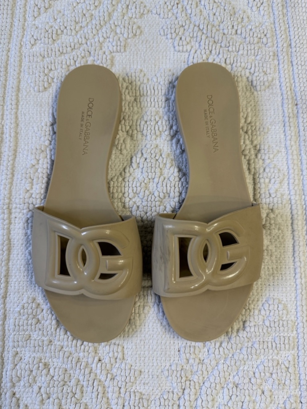 Dolce & Gabbana Taupe Logo Cutout Pool Slide Sandals